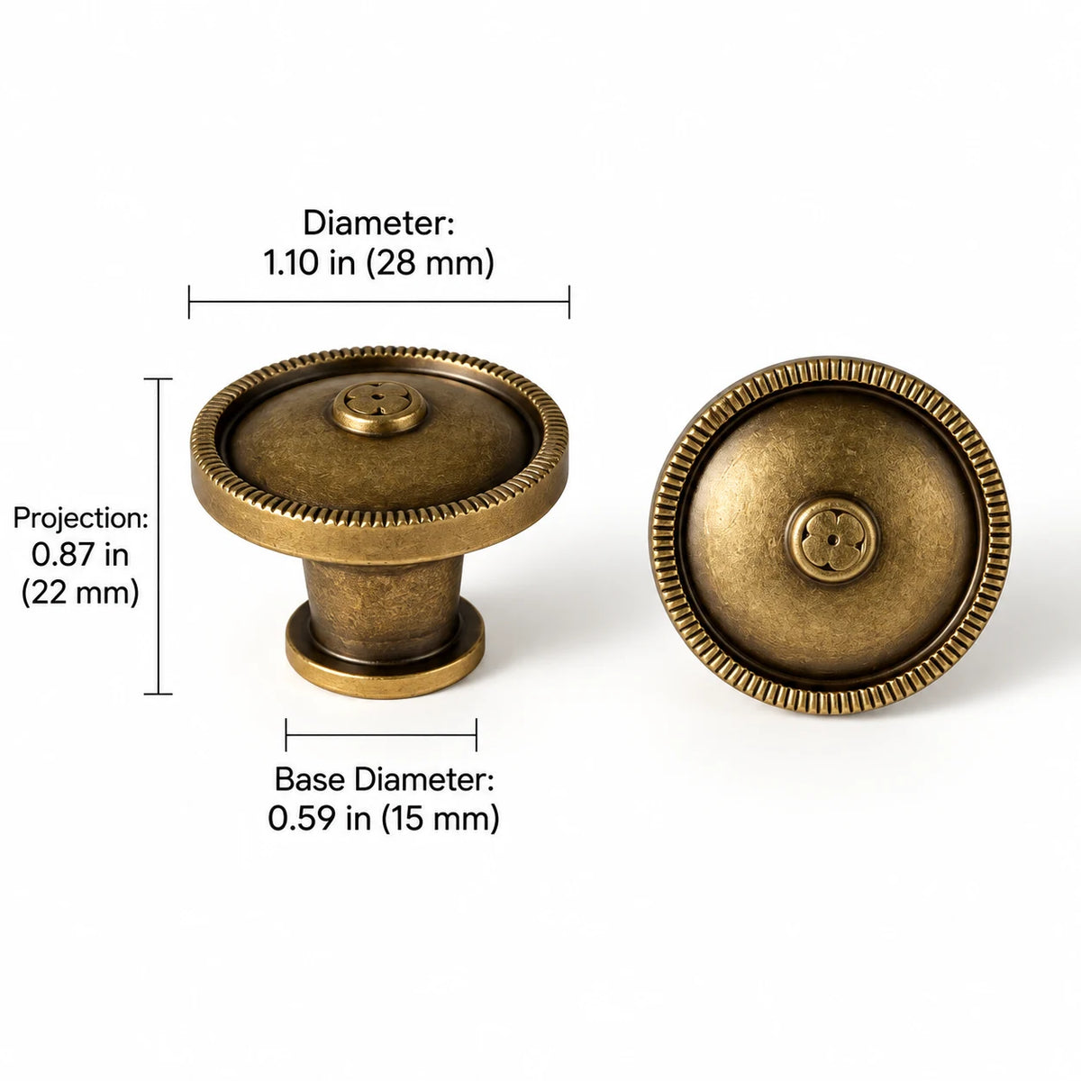 1.10 inch 28 mm antique brass cabinet knob dimensions