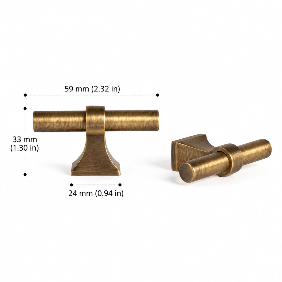 Saddle T-Knob — 2.32″ (59 mm) Length — overall length 2.32 in (59 mm), projection 1.30 in (33 mm), base width 0.94 in (24 mm)
