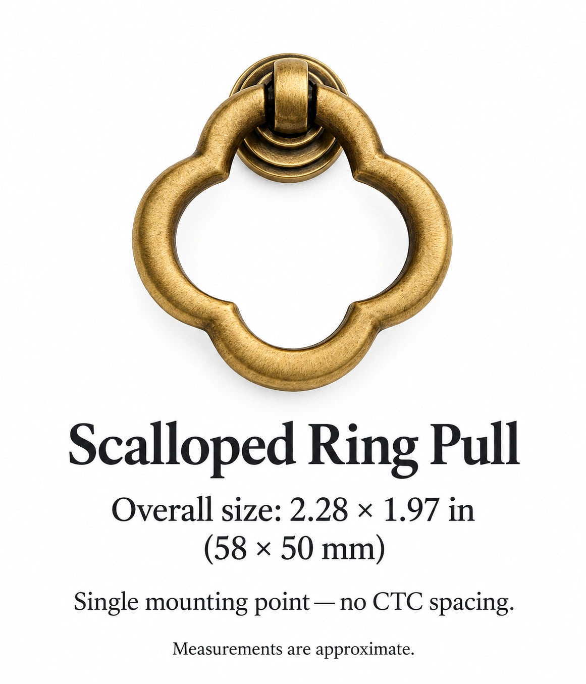 Scalloped ring pull overall dimensions: 2.28 × 1.97 in (58 × 50 mm)