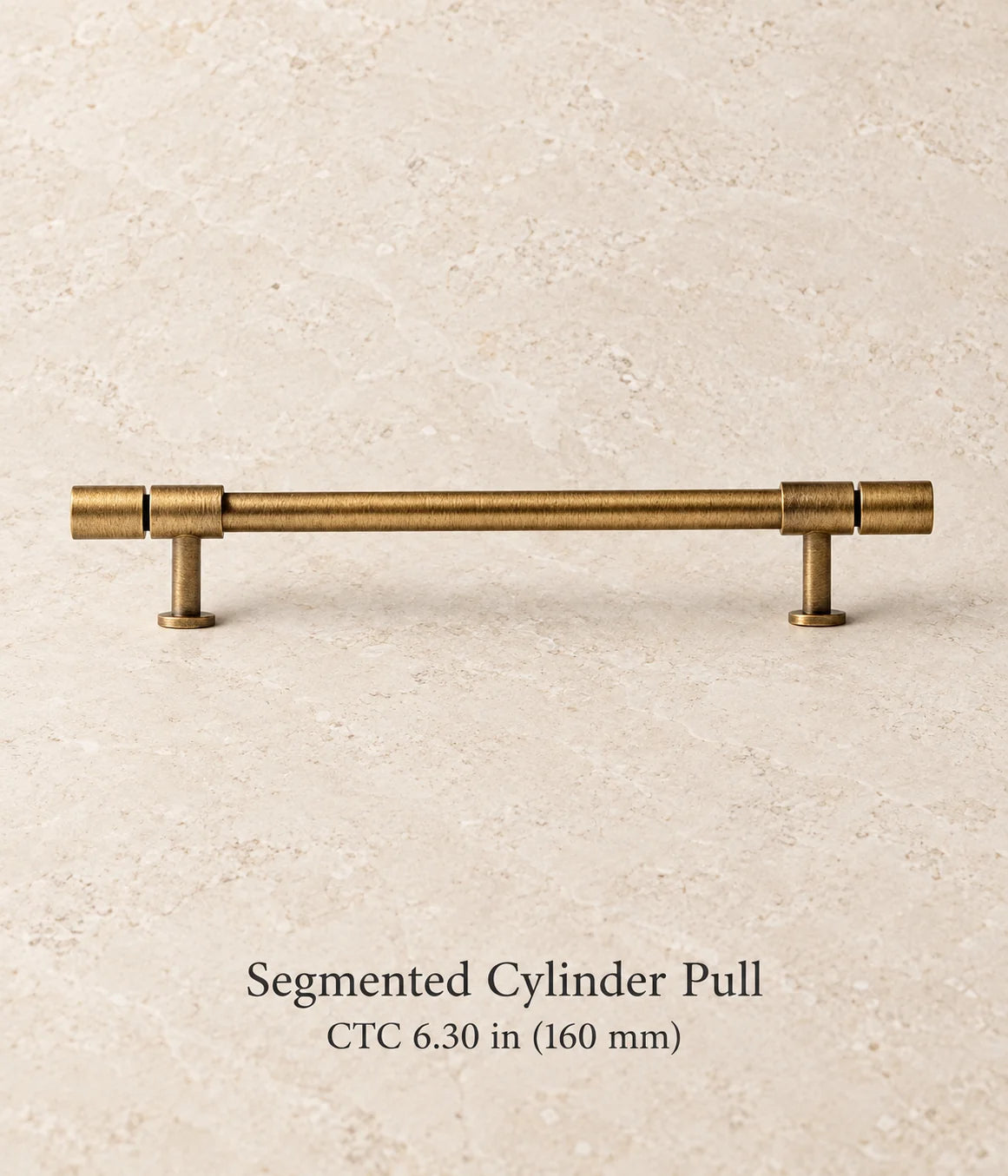 Antique brass segmented cylinder pull, 6.30 in (160 mm) CTC