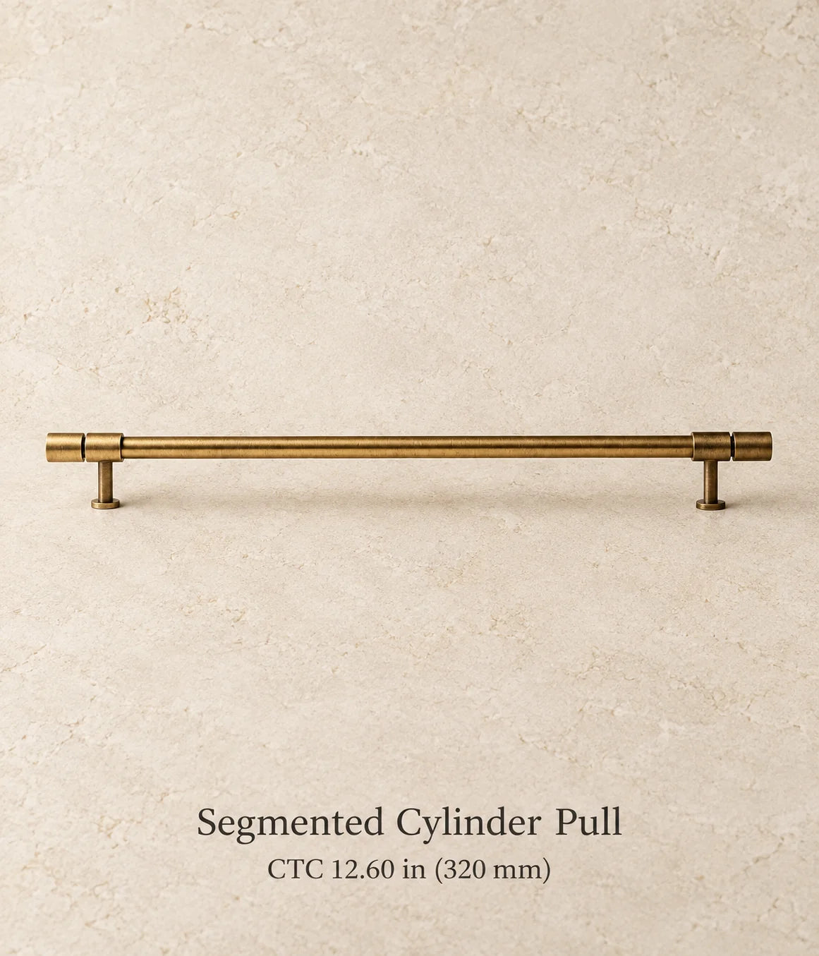 Antique brass segmented cylinder pull, 12.60 in (320 mm) CTC