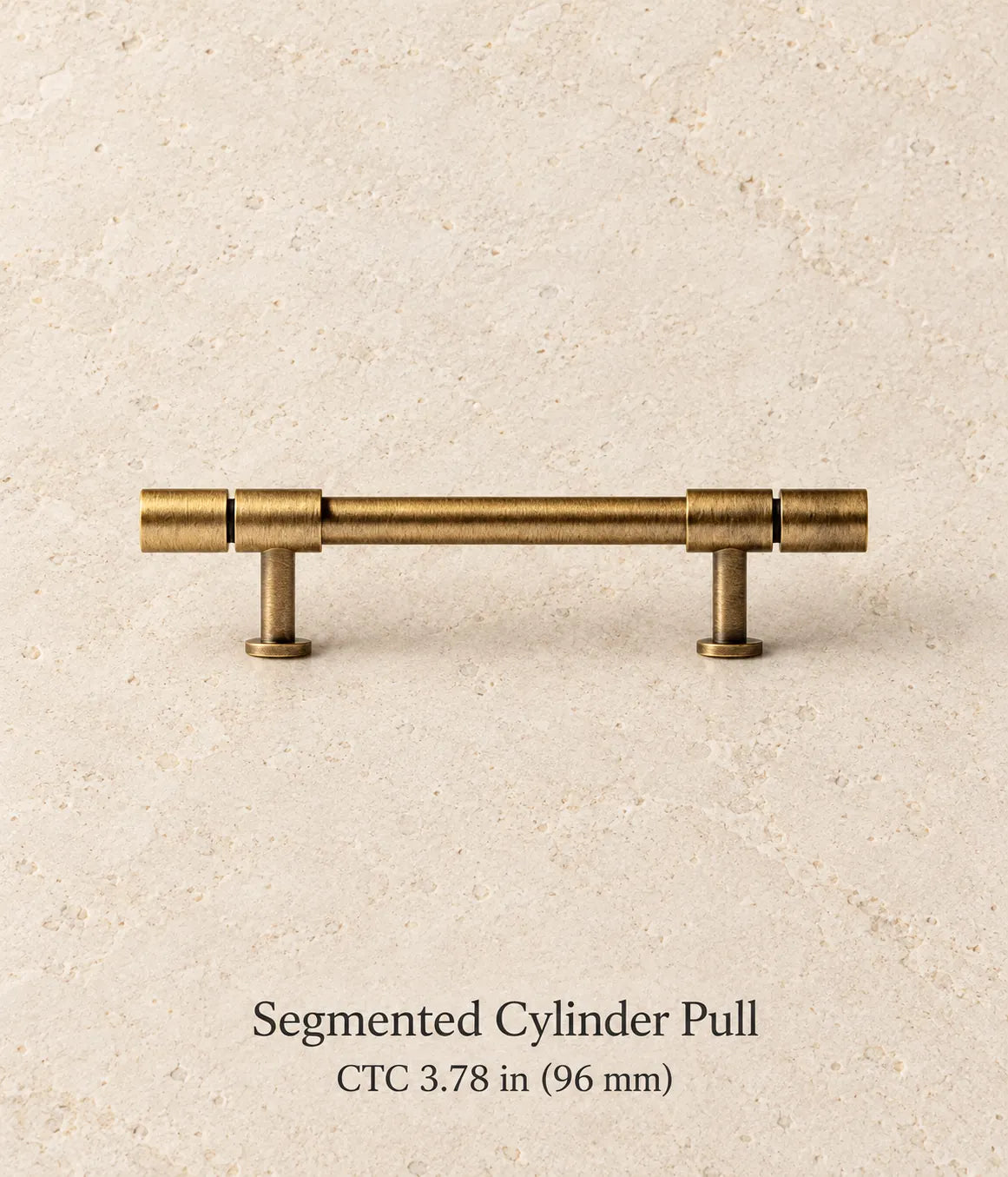 Antique brass segmented cylinder pull, 3.78 in (96 mm) CTC