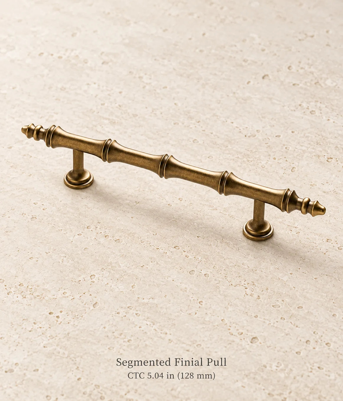 Antique brass segmented finial pull, ctc 5.04 in (128 mm)