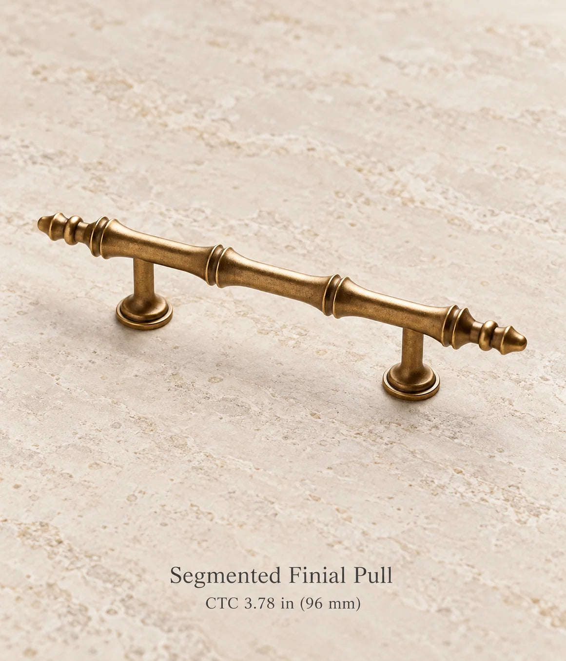 Antique brass segmented finial pull, ctc 3.78 in (96 mm)