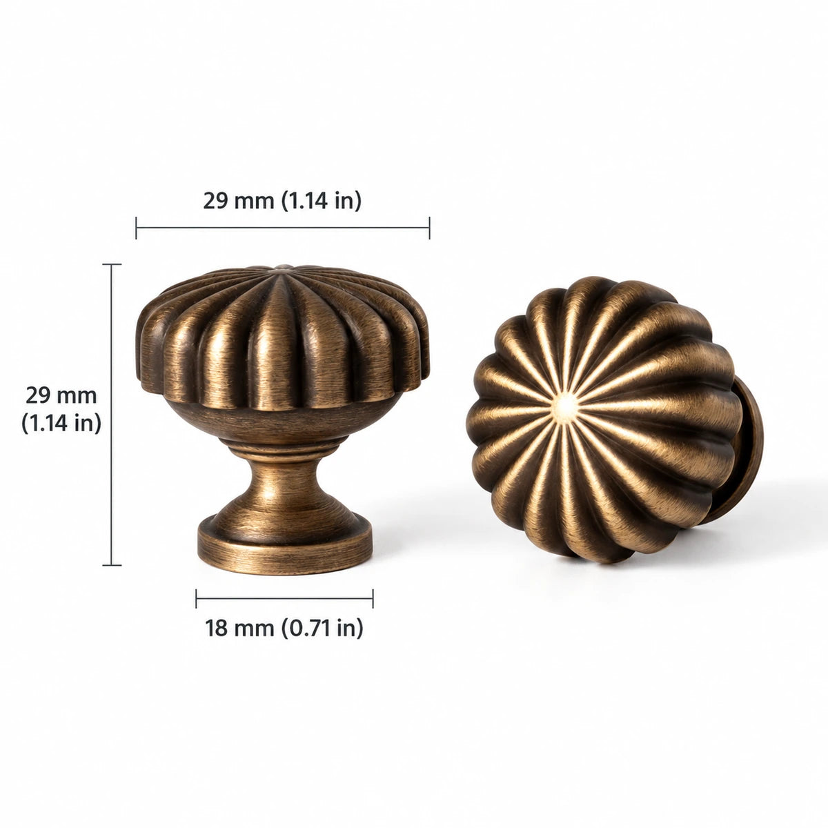 Fluted Knob — 1.14″ (29 mm) Diameter — inch and mm dimension chart