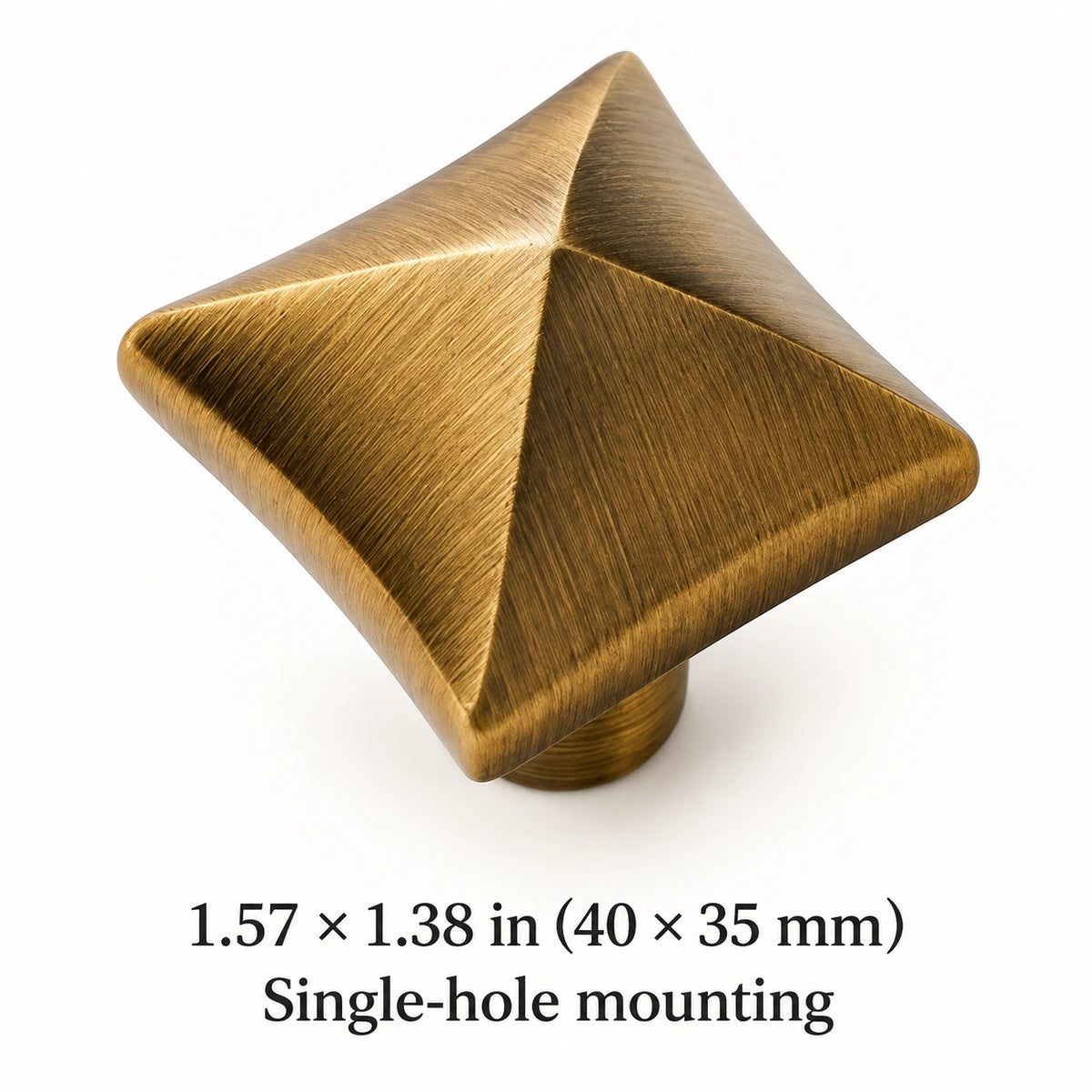 Square pyramid cabinet knob, 1.57 × 1.38 in (40 × 35 mm), single-hole mounting