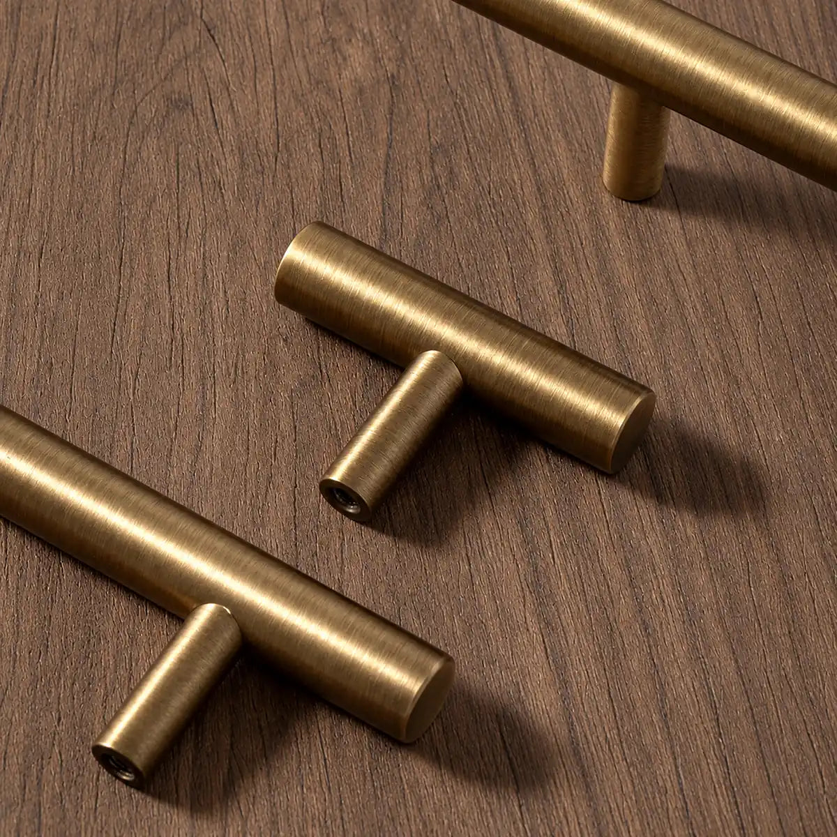 Detail of solid brass straight T-bar handles