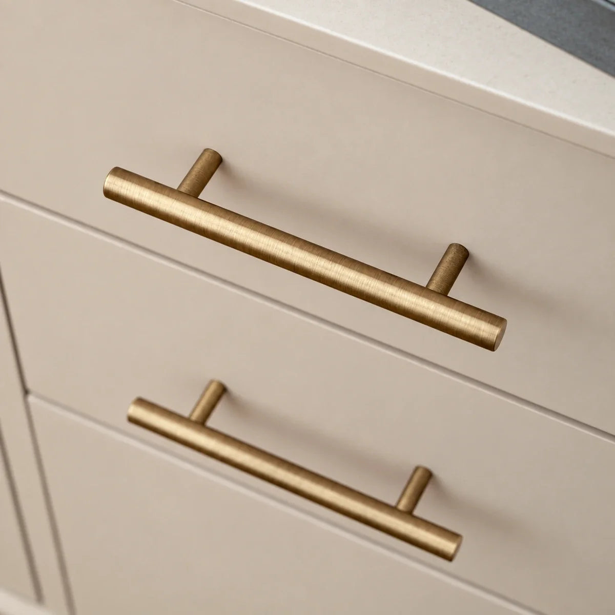 Straight T-bar drawer pull installation