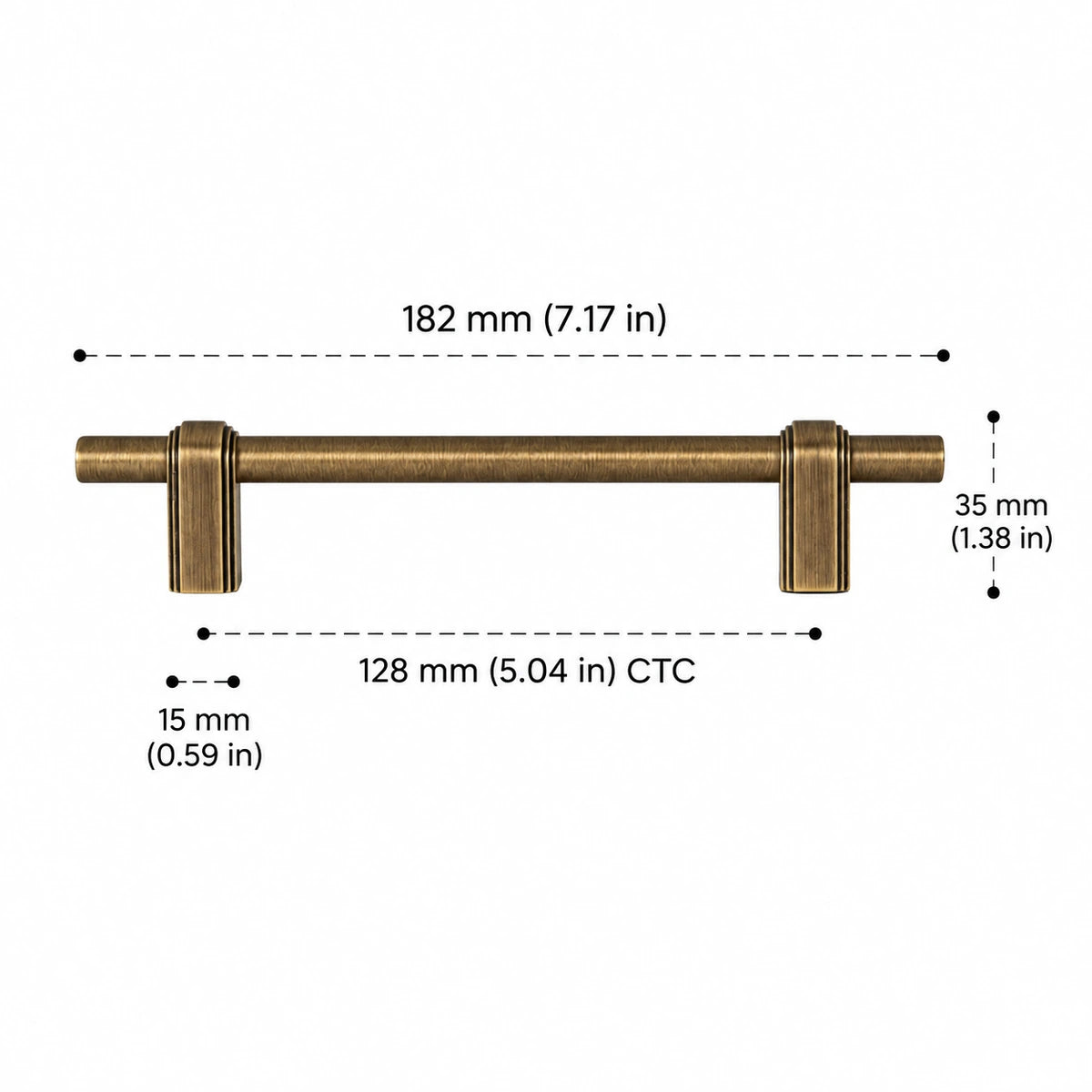 Strap-Post Pull — 5.04″ (128 mm) CTC — inch and mm dimension chart