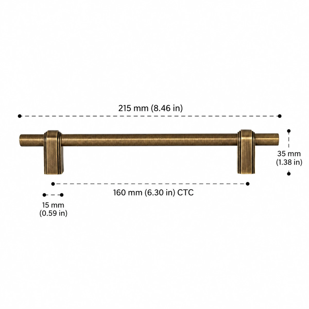 Strap-Post Pull — 6.30″ (160 mm) CTC — inch and mm dimension chart