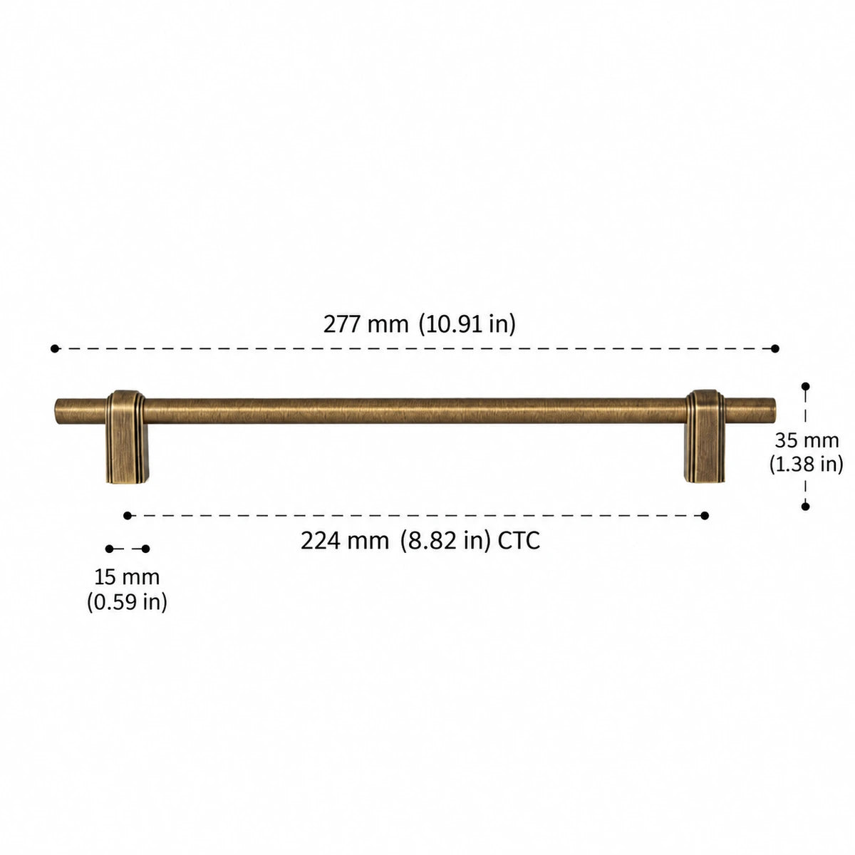 Strap-Post Pull — 8.82″ (224 mm) CTC — inch and mm dimension chart