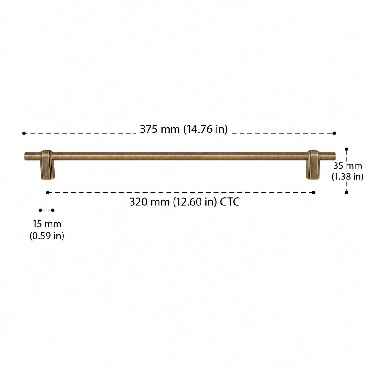 Strap-Post Pull — 12.60″ (320 mm) CTC — inch and mm dimension chart