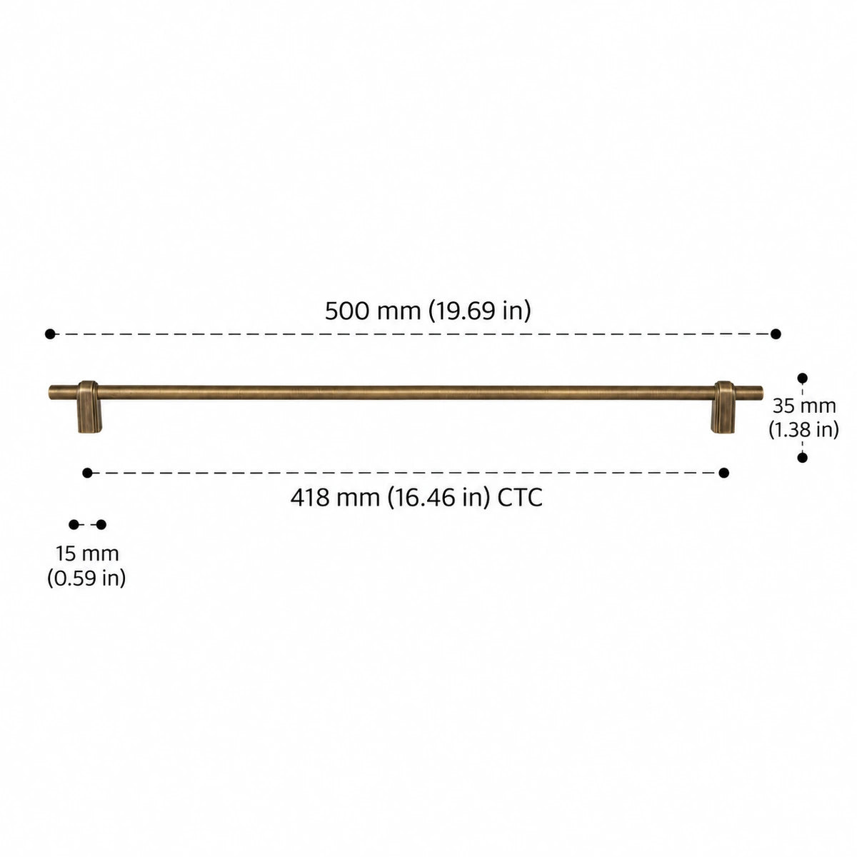 Strap-Post Pull — 16.46″ (418 mm) CTC — inch and mm dimension chart