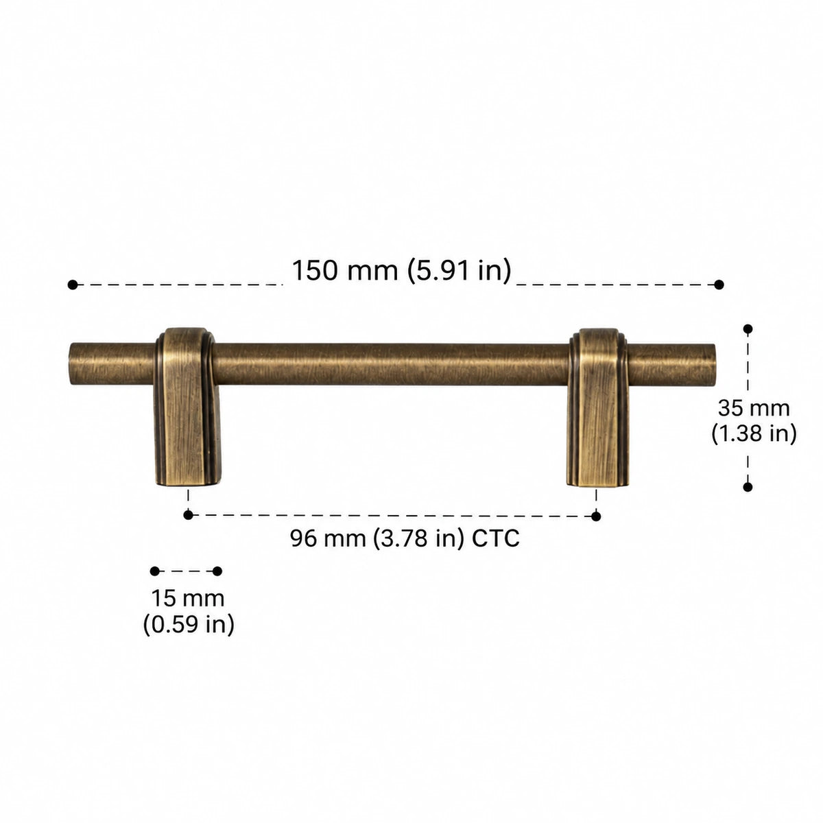 Strap-Post Pull — 3.78″ (96 mm) CTC — inch and mm dimension chart