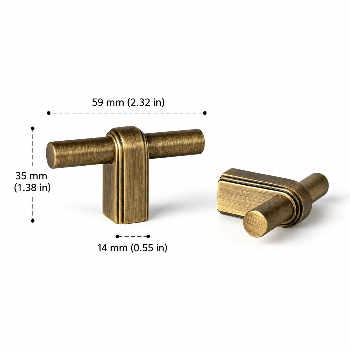 Strap T-Knob — 2.32″ (59 mm) Length — inch and mm dimension chart