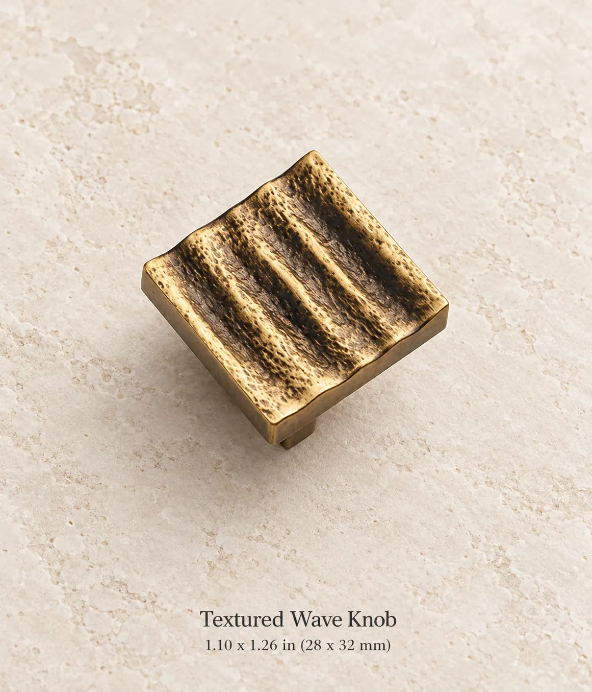 Antique brass textured wave knob, 1.10 x 1.26 in (28 x 32 mm)