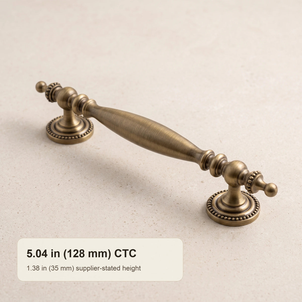 Antique brass urn-end cabinet pull, 5.04 inch (128 mm) CTC