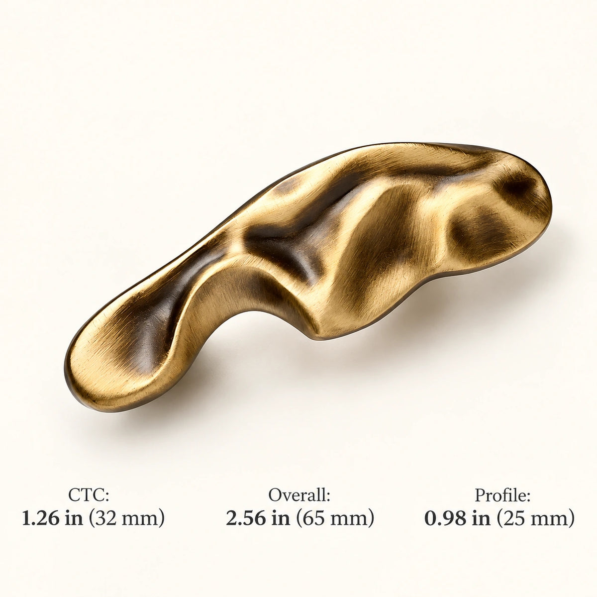 Brushed wave cabinet pull with 1.26 in (32 mm) CTC and 2.56 in (65 mm) overall length