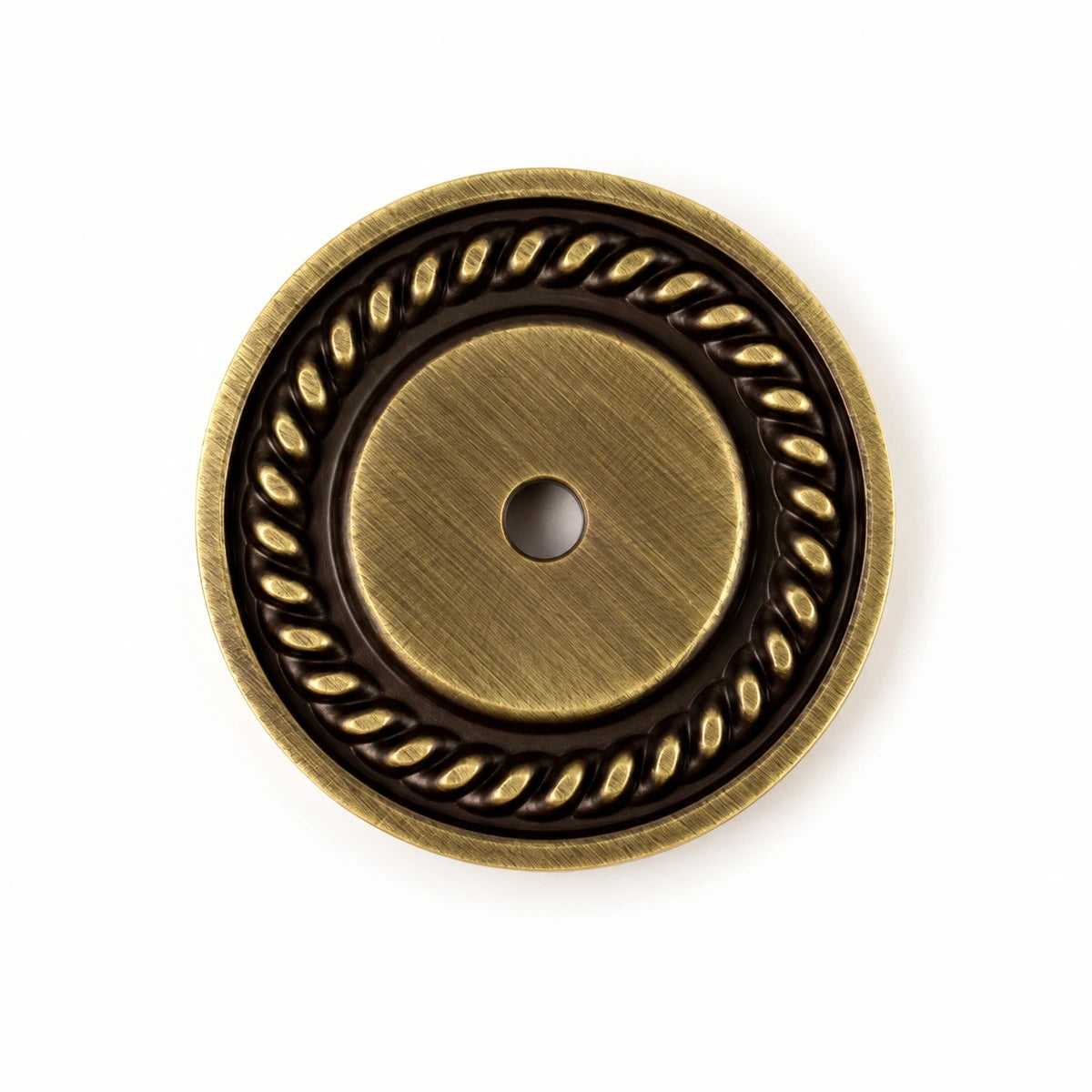 Round antique brass backplate with twisted rope border