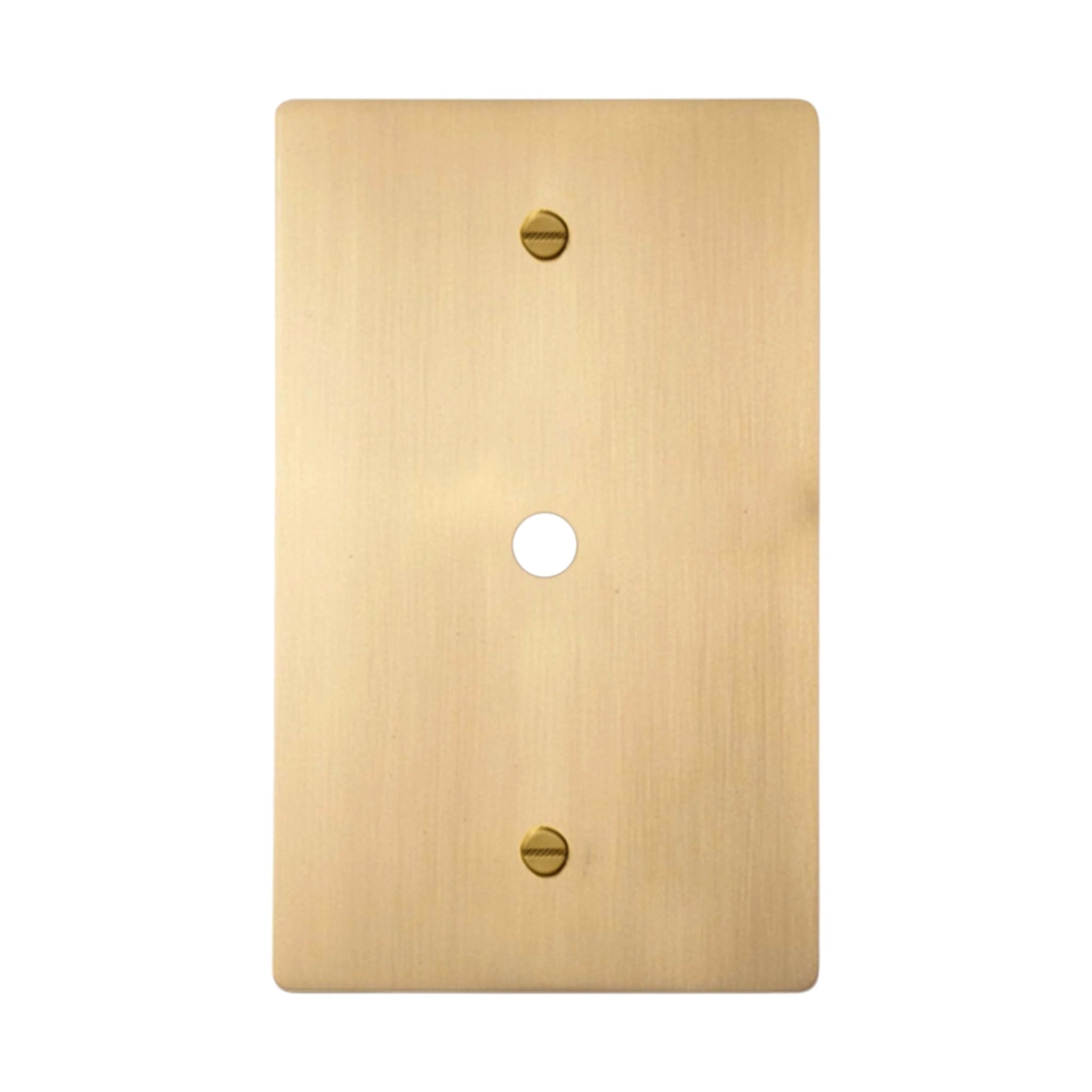 1-gang solid brass dimmer wall plate in satin brass finish, rotary opening