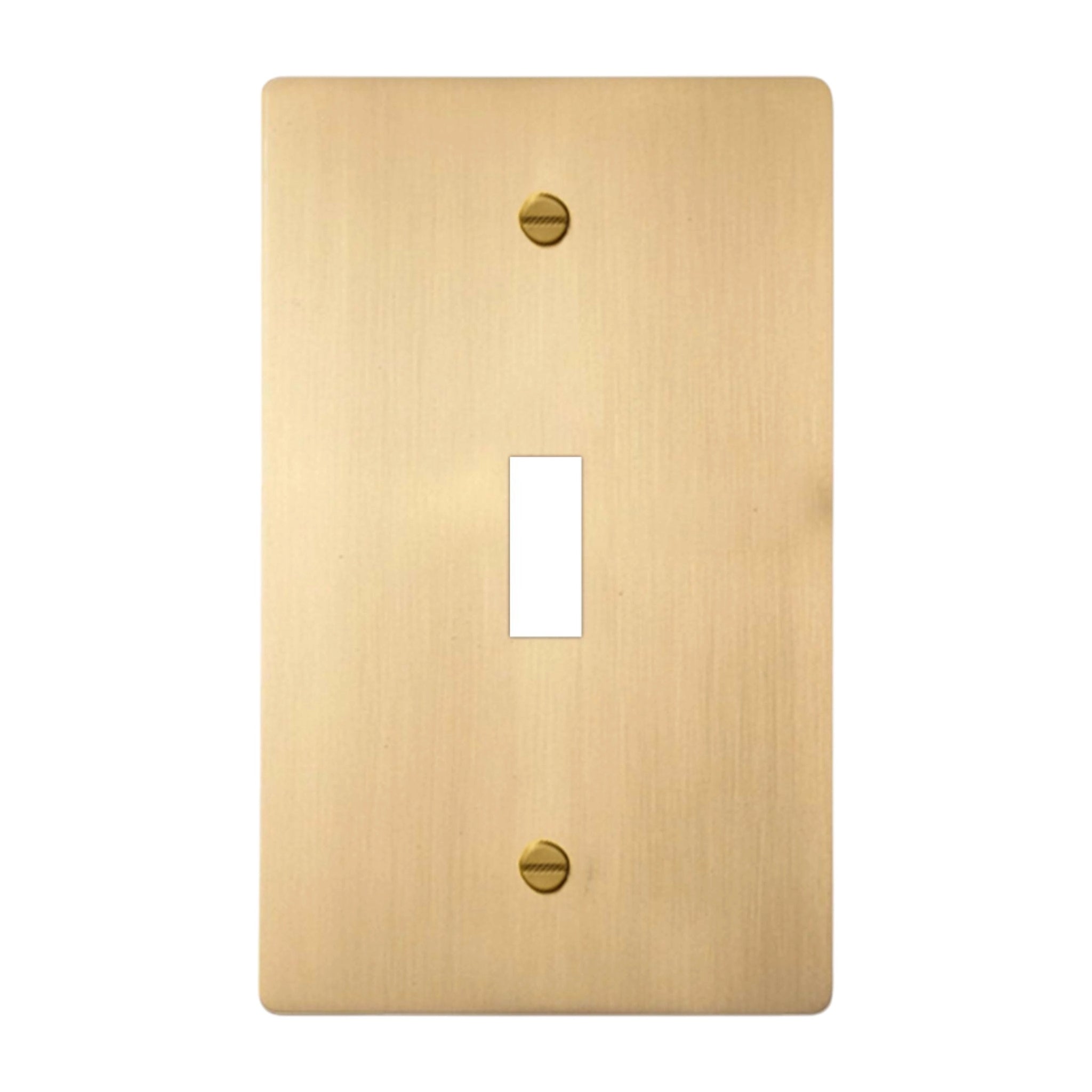 1-gang solid brass toggle wall plate in satin brass finish, toggle opening