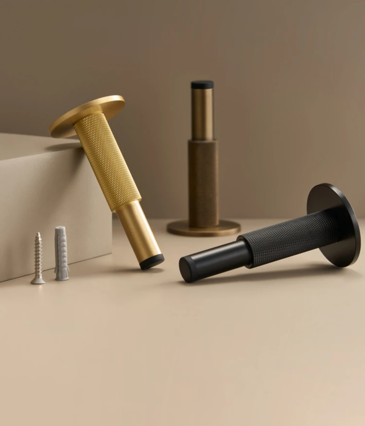 Brass Knurled Door Stopper – Heavy-Duty Floor & Wall Mount