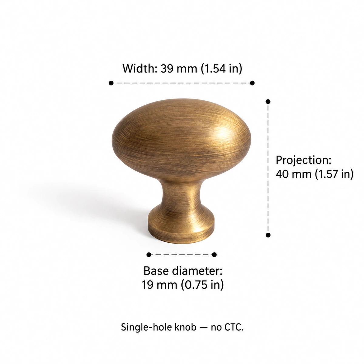 Large pedestal egg knob dimensions: 1.54 inch (39 mm) width and 1.57 inch (40 mm) projection
