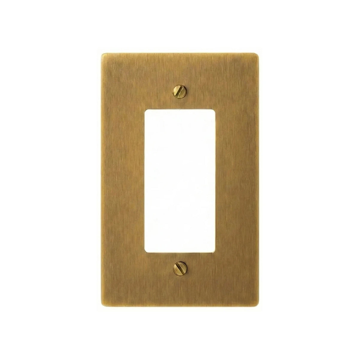 GetSwitches 1-gang decorator wall plate sample in Antique Brass (Hand-Brushed), plate only.