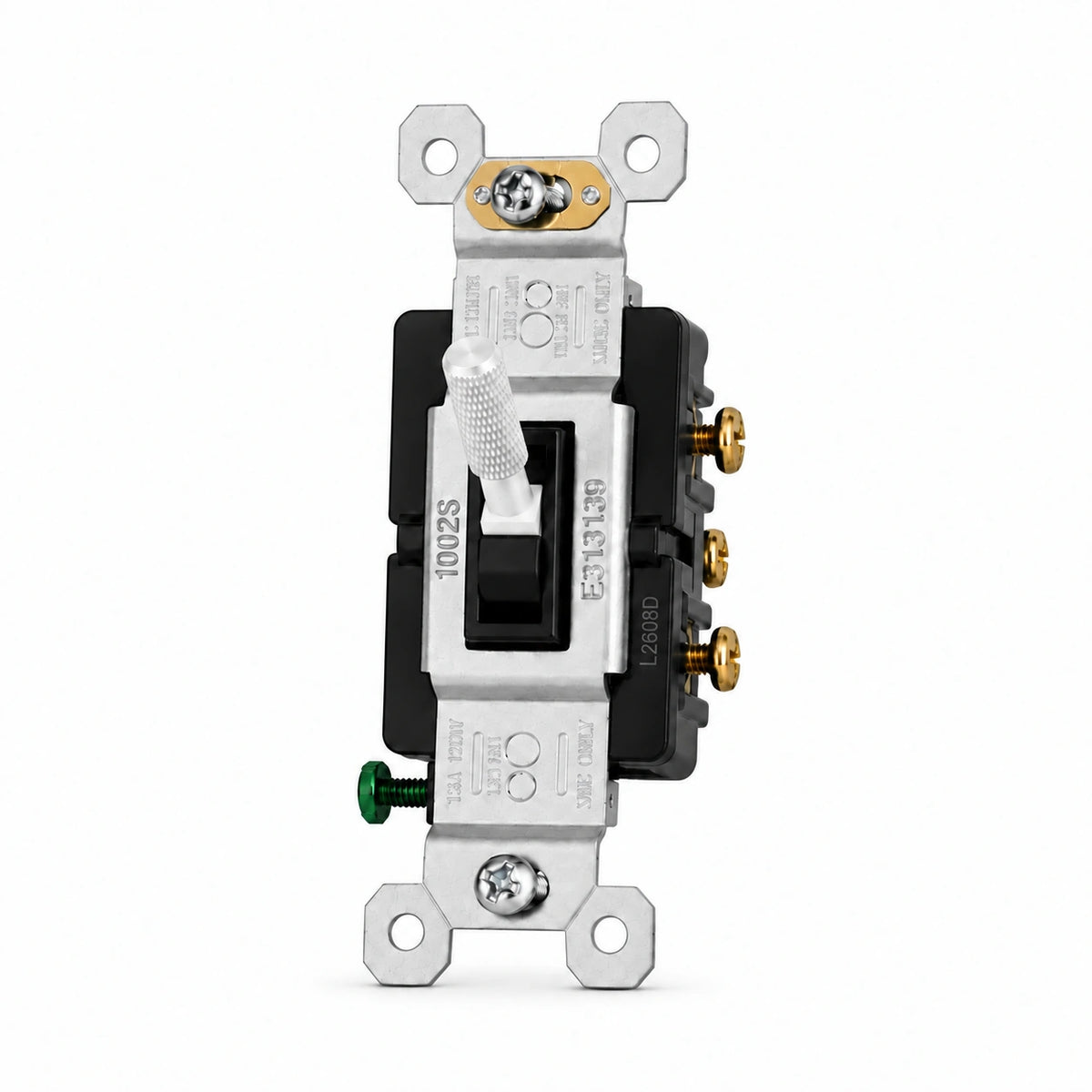White knurled toggle switch replacement with black frame — individual front view