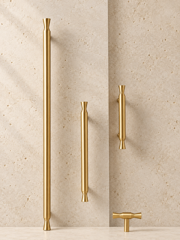 Solid Brass T-Bar Handle displayed on pale limestone.