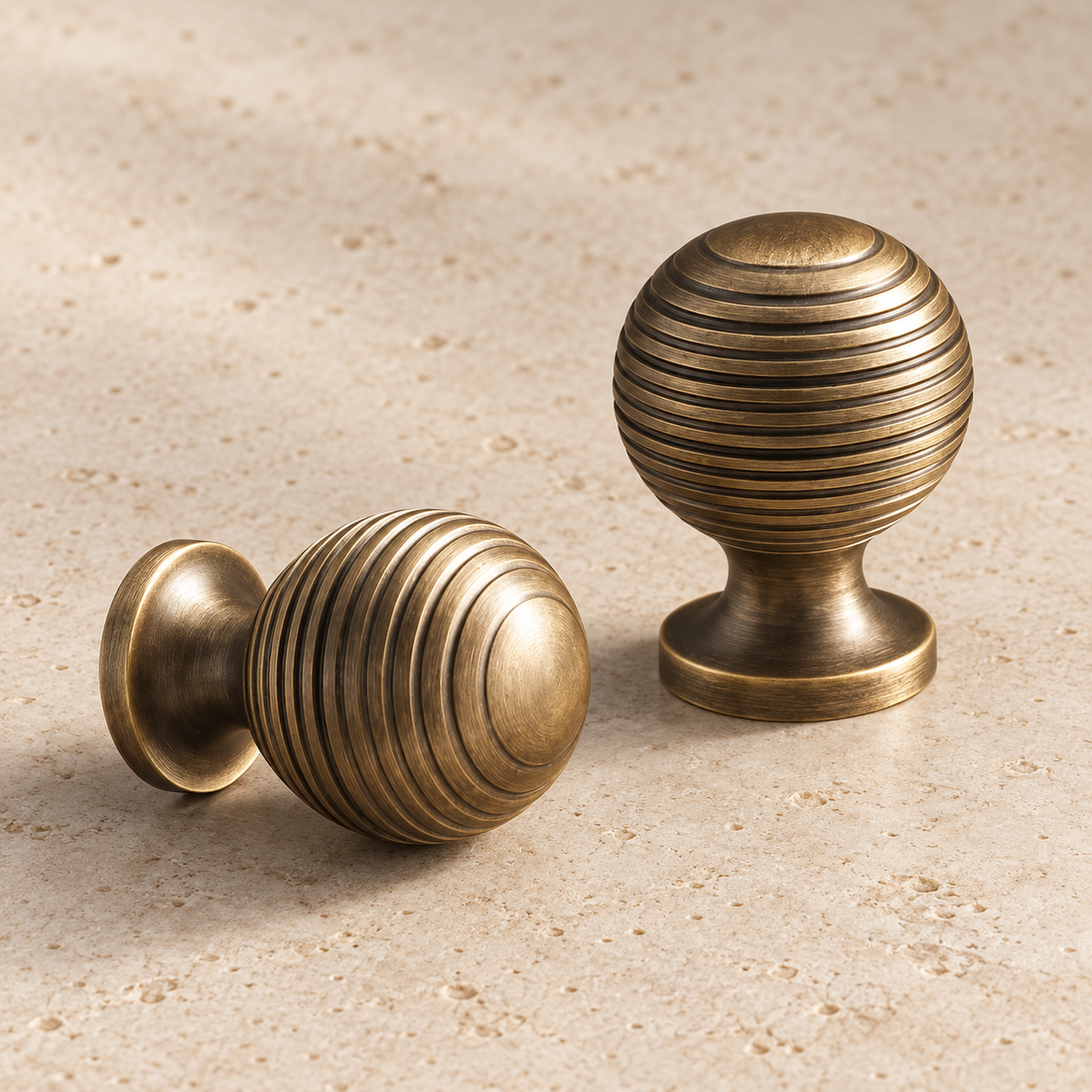Retro knob Cabinet Handle displayed on pale limestone.