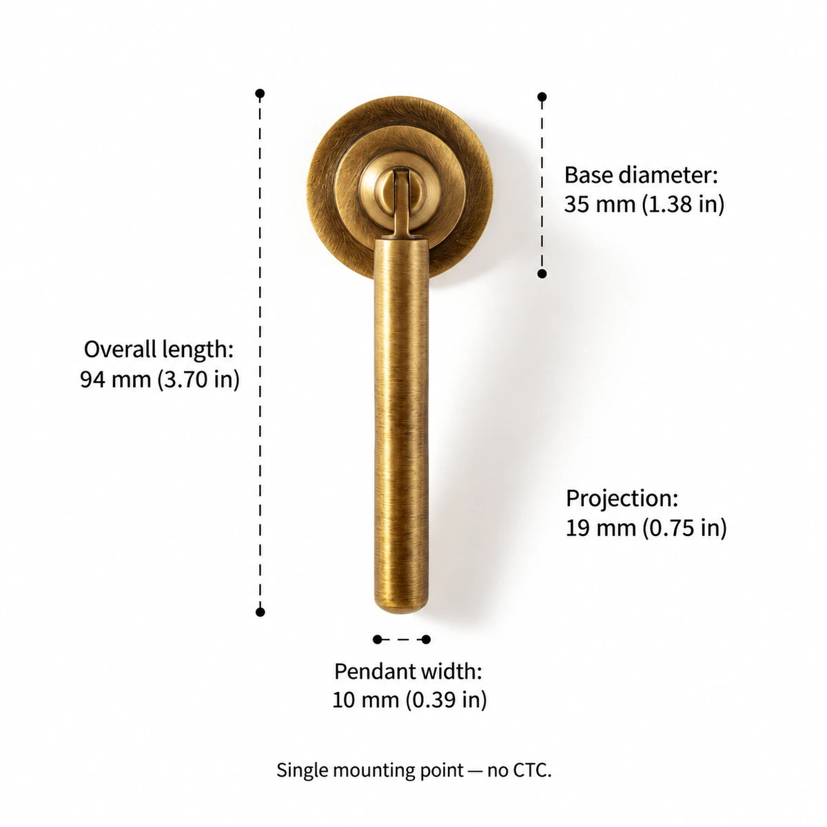 Cylinder Pendant dimensions: 3.70 inch (94 mm) overall length, single mounting point