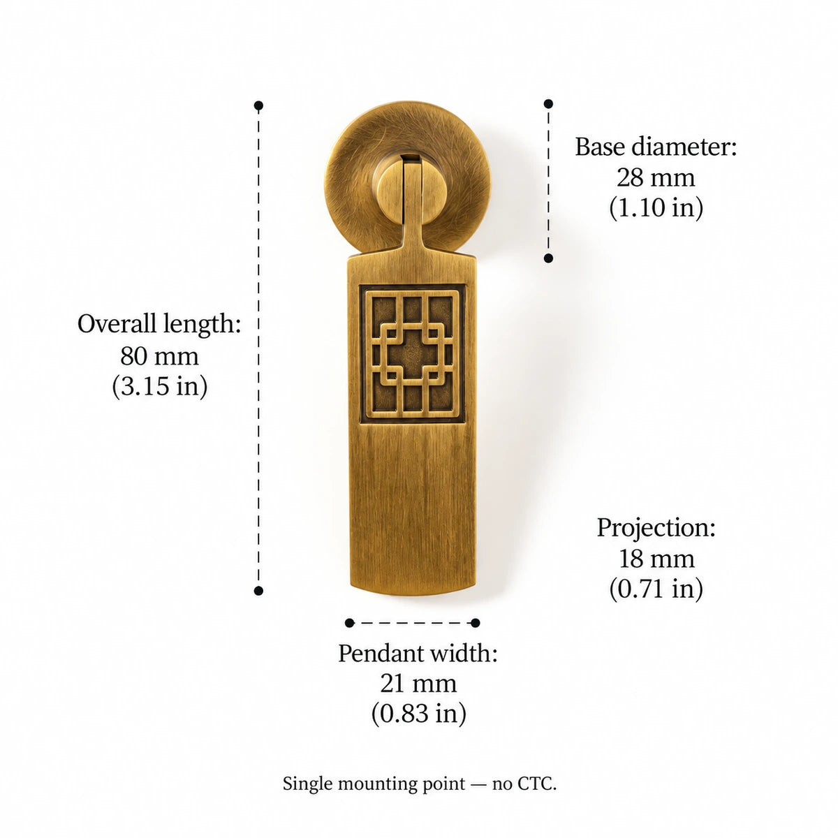 Lattice Pendant dimensions: 3.15 inch (80 mm) overall length, single mounting point