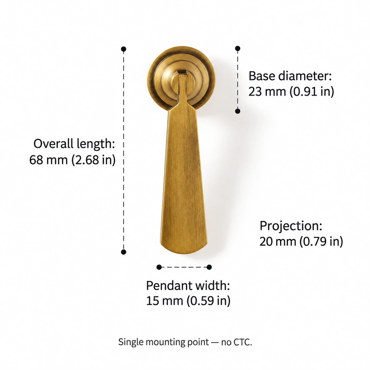 Flat Tapered Pendant dimensions: 2.68 inch (68 mm) overall length, single mounting point