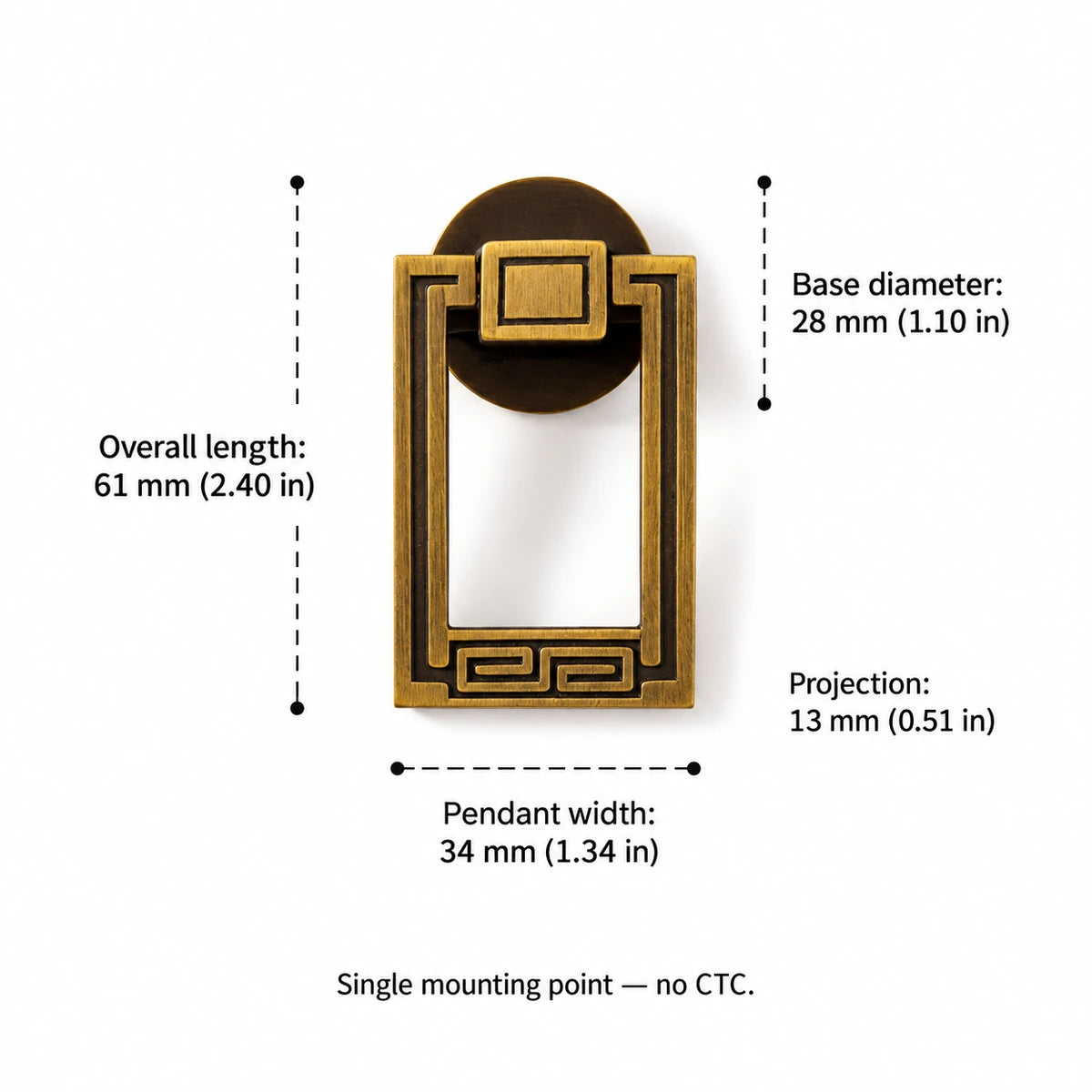 Rectangular Ring Pull dimensions: 2.40 inch (61 mm) overall length, single mounting point