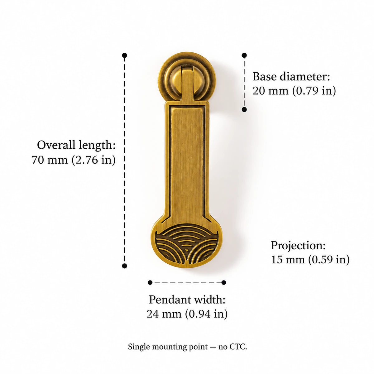 Wave-Motif Pendant dimensions: 2.76 inch (70 mm) overall length, single mounting point