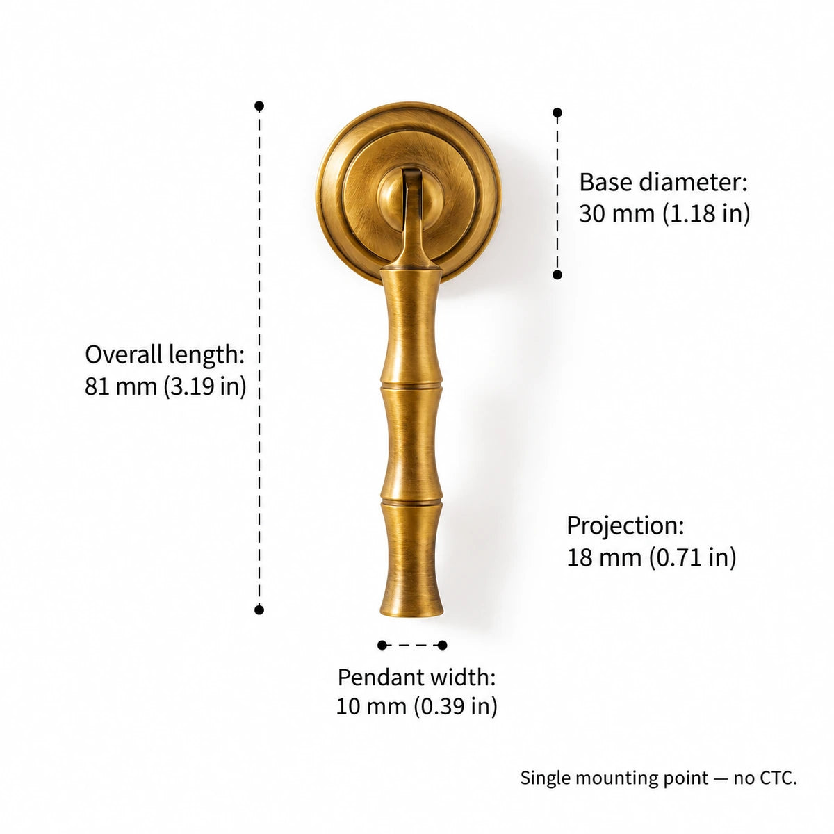 Bamboo Pendant dimensions: 3.19 inch (81 mm) overall length, single mounting point