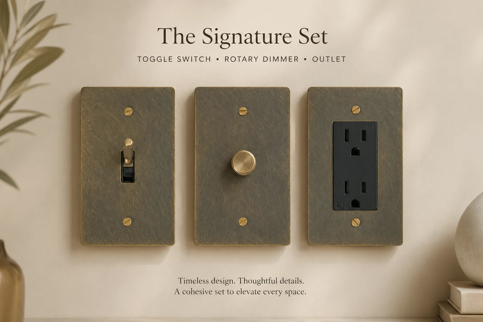Brass Switch Sample Set – Toggle, Dimmer & Outlet