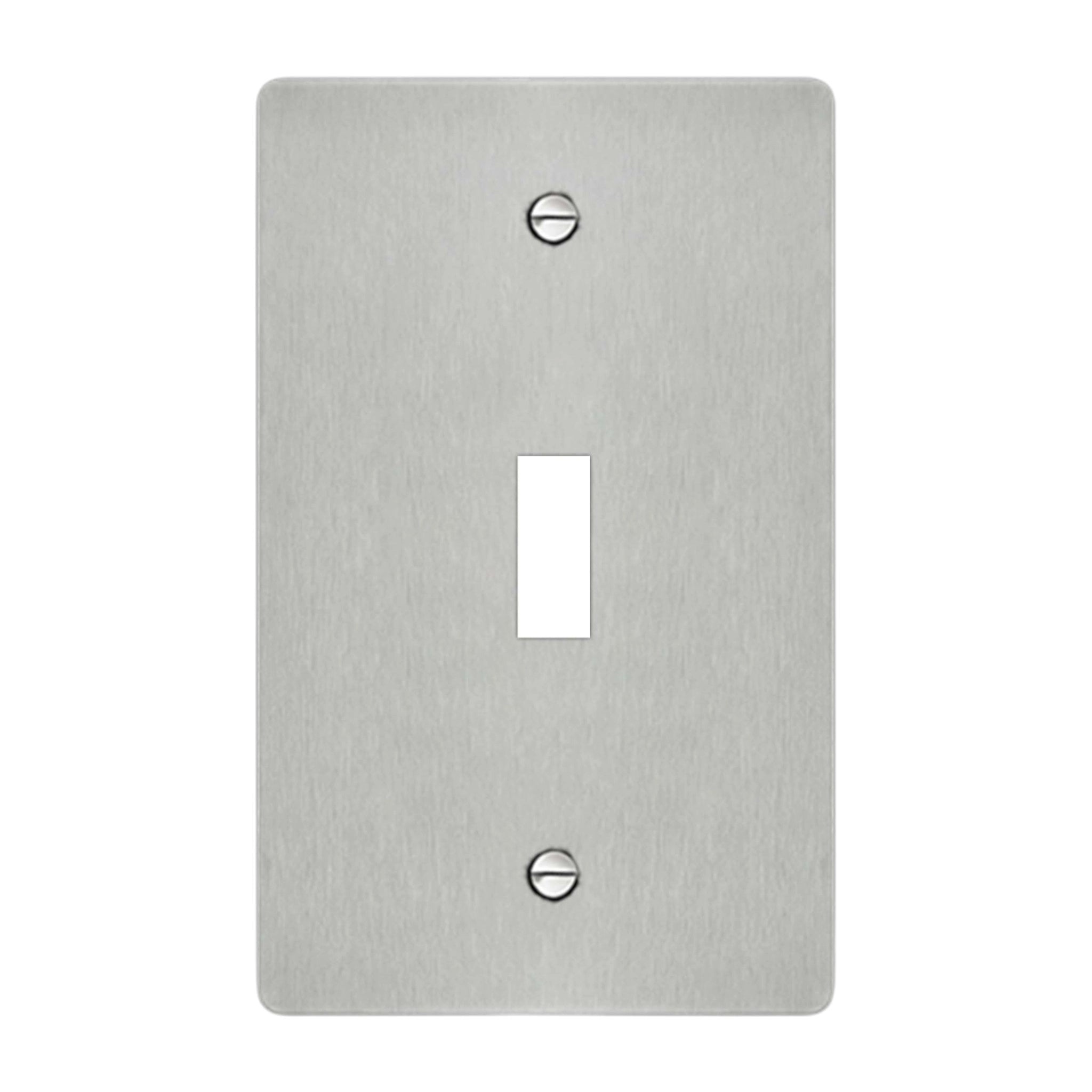 1-gang wall plate in brushed stainless steel finish, toggle opening