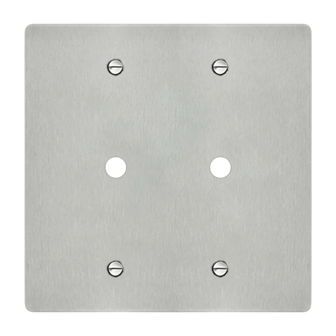 2-gang wall plate in brushed stainless steel finish, double rotary dimmer opening