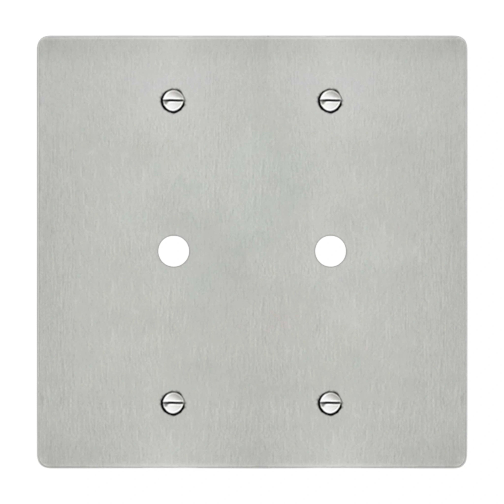 2-gang wall plate in brushed stainless steel finish, double rotary dimmer opening