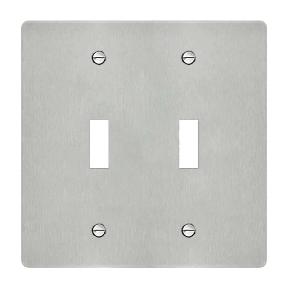 2-gang wall plate in brushed stainless steel finish, double toggle opening