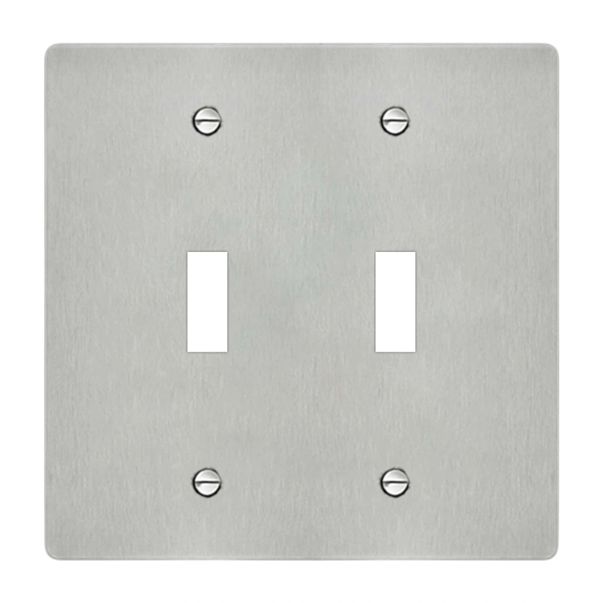 2-gang wall plate in brushed stainless steel finish, double toggle opening