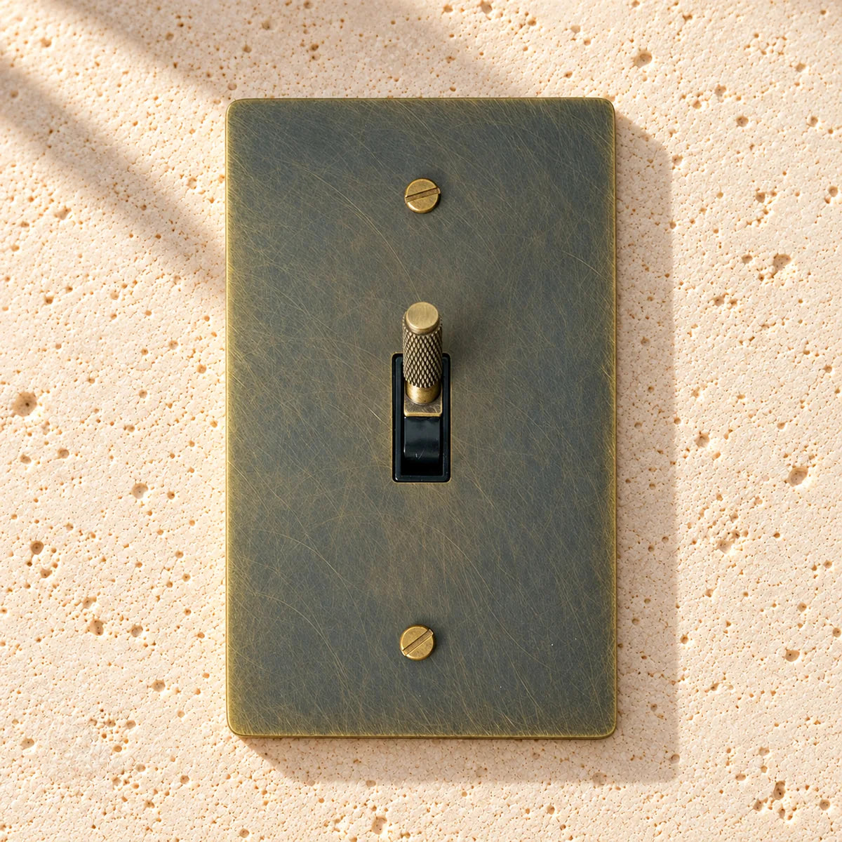 Decorative light switch cover with a vintage-style toggle switch on a white background