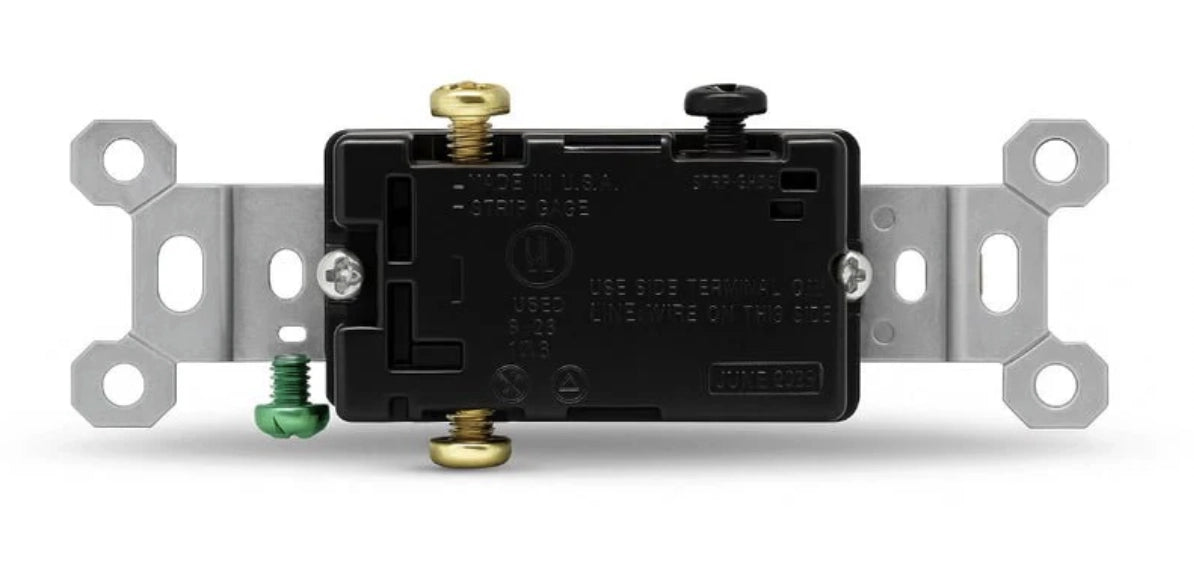 Back view of toggle switch replacement module with mounting strap and terminal screws