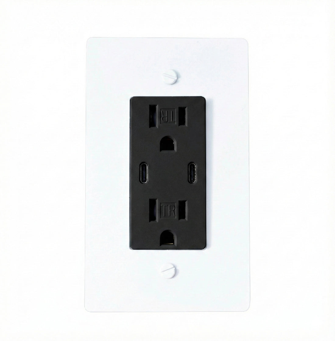 Black electrical outlet on a white wall