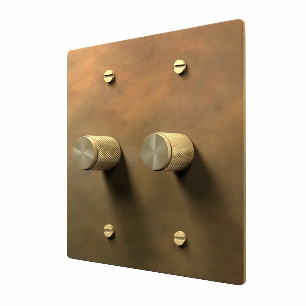 2 gang aged brass rotary dimmer