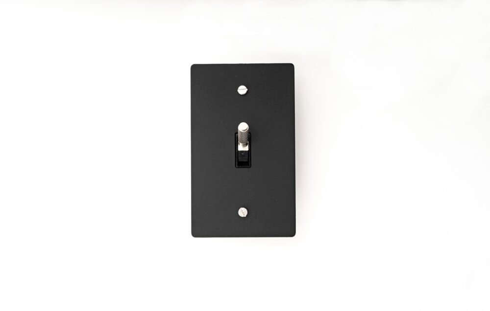 Black Brass Plate with Silver Toggle - A stylish and durable switch panel for modern interiors.