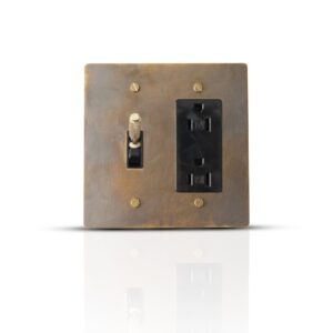 Toggle outlet combo aged brass panel