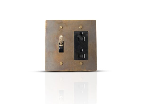 Toggle outlet combo aged brass panel